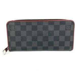 LOUIS VUITTON Damier Graphite Zippy Wallet Zip Around Wallet Black/Red